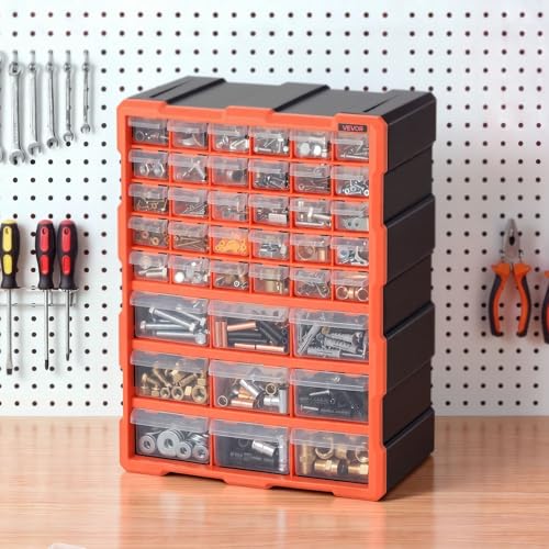 VEVOR 39-Drawer Storage Organizer, Plastic, Drawer Storage Cabinet for Garage Organization, Stackable Small Parts Organizer, Wall-Mounted Toolbox, for Hardware, Beads, Screws, Crafts, Building Bricks - size: 39-Drawers
