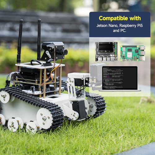 Yahboom DIY Programmable Project ROS Starter Tank Chassis Robot with AI Camera for Jetson Nano B01 Recognition Tracking OpenCV MediaPipe (Transbot-SE Without Nano)