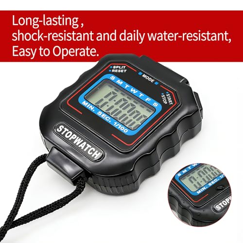 Pgzsy 6 Pack Square Style Multi-Function Electronic Digital Sports Stopwatch Timer, Large Display with Date, Time and Alarm Function, Ideal for Sports Coaches and Referees