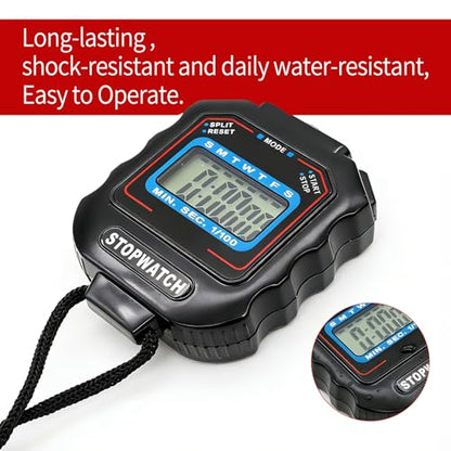 Pgzsy 6 Pack Square Style Multi-Function Electronic Digital Sports Stopwatch Timer, Large Display with Date, Time and Alarm Function, Ideal for Sports Coaches and Referees