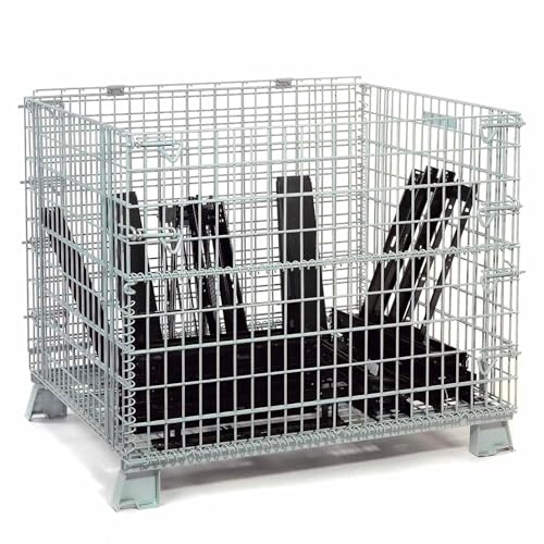 Global Industrial Wire Mesh Folding Open-Top Container, 21 Cu. Ft. Capacity, 5000 Lb Capacity, 40" L x 32" W x 34-1/2"H, Stackable and Collapsible, Gray