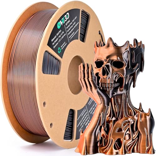 OVV3D Silk PLA Burnt Orange Filament for Dia de Los Muertos Decorations, Dual Color Black Halloween Filament, Pumpkin Orange PLA, Multicolor 3D Printing PLA 1.75mm for 3D Printer +/-0.02mm, 1kg - color: Dual-color Black Orange
