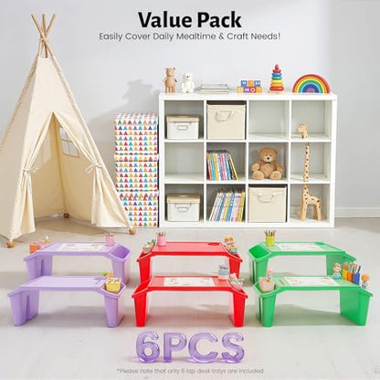 6PCS Kids Lap Desks with Side Storage, Stackable Plastic Lap Trays - color: Red+green+purple