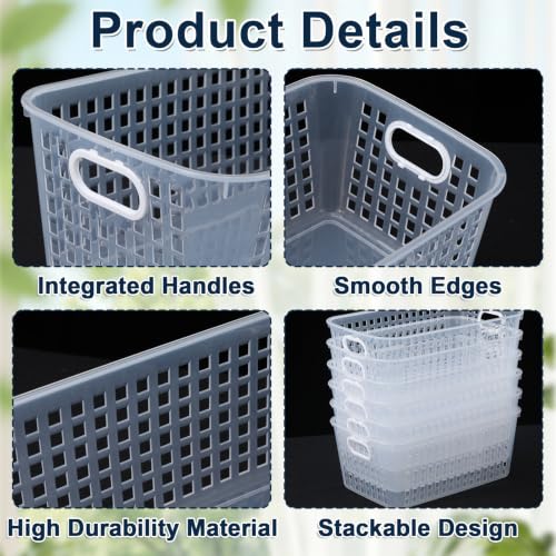 gisgfim 6 Pack Medium Plastic Book Baskets 11 x 7.5 x 4.5 Inches Storage Baskets for Books Papers Supplies s Pantry Shelf Desk Home and Office Use（Clear） - color: Clear