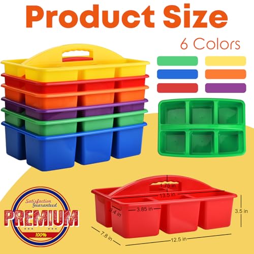 ALINK Plastic Classroom Caddy with 6 Compartments, 6-Pack Teacher Supply Storage Caddy Organizer for Classroom Supply, Office, Table, Desk, Craft Art, Pencil, Crayon, Marker - Assorted Colors - color: Solid Colors