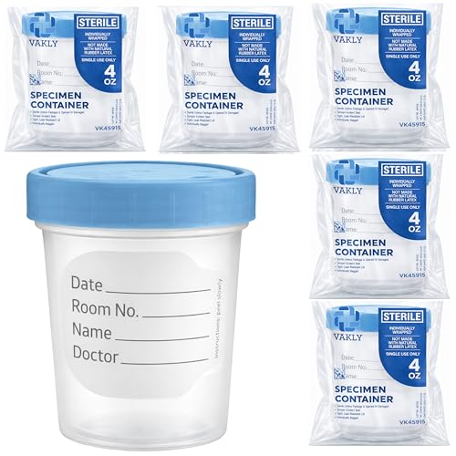 Vakly Sterile 4 oz Specimen Cups with Leak-Proof Lids for Lab Testing, 5 PK
