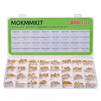 32 Values 800 Pieces Ceramic Capacitor Kit 10pF-10uF 50V