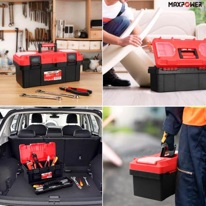 MAXPOWER Tool Box 16 inch, Plastic Small Tool Box with Latch Removable Tray - color: Red, size: 16"