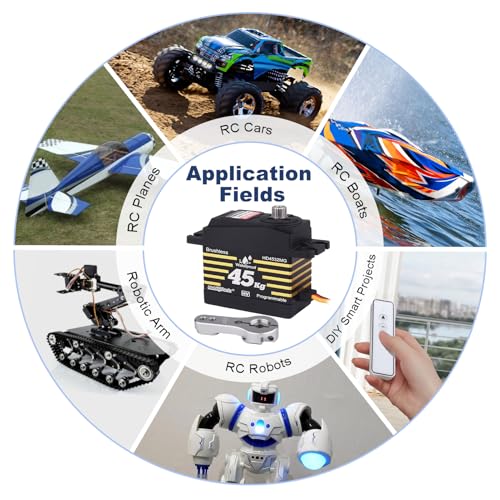 HobbyPark 45kg Servo High Torque Waterproof RC Steering Servo Metal Gear Digital Servo Stainless Steel Gears for 1/7 1/8 1/10 RC Crawler Car Truck Buggy Powerful & Fast (Brushless Motor)