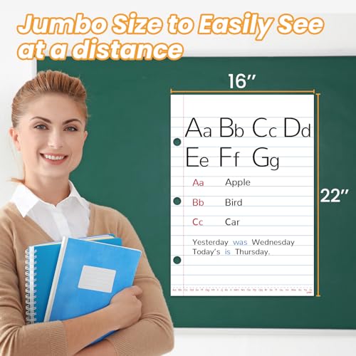 JJPRO Magnetic Dry Erase Notebook Paper 22" x 16" - Giant Handwriting Lined Paper for Classroom Whiteboard,Dry Erase Notebook for Homeschool,Teaching Supplies