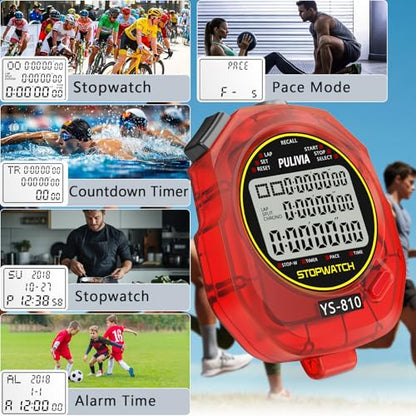 Stopwatch Timer Multi Splits/Laps Digital Stop-Watch for Sports - color: Red