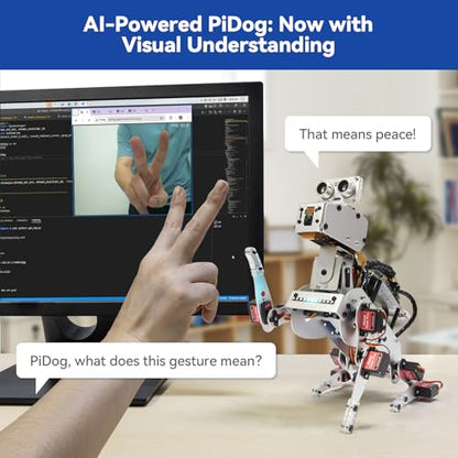 SunFounder AI Robot Kit with Raspberry Pi Zero 2 W+32G TF Card, ChatGPT-4o Enabled with Voice Command & Video Recognition, App Control, FPV, 12 Servos, Gyroscope, Camera, Mic - color: PiDog + Zero 2 W + 32G TF Card