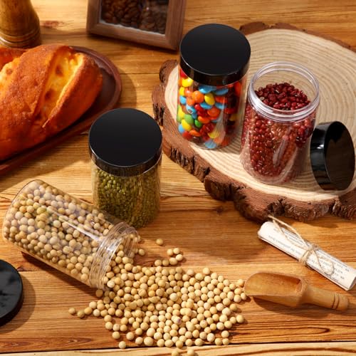 Patelai 4 Pcs Plastic Jars with Lids, Black, 12 oz, Wide Mouth - color: Black, size: 12 oz
