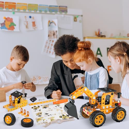 Construction Kits Stem Metal 3D Puzzle Machine Vehicle Model Car Construction Set Toy Parent-Child Interaction Play Sets Gifts for Children Age 4-16 Years - style: construction vehicle