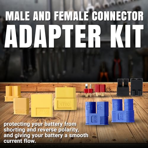 TMH 52 Pcs T-Plug EC3 XT60 Male and Female Plug Adapter Connector Kit with 14 AWG Silicone Wire + Heat Shrink Tubing, Compatible for RC ESC Lipo Battery Motor (Total 52 PCS) - size: 52 Pcs