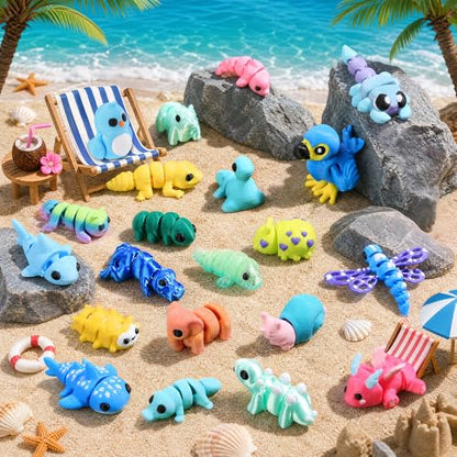 50Pcs Mini 3D Printed Animals Articulated Flexible 3D Printed Fidget Toys - color: Sky Blue
