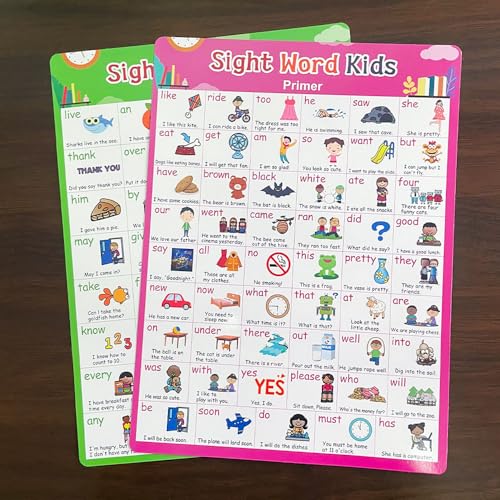 Lachilly Sight Words 5 Levels Learnig Posters, Vocabulary Building, Preschool, Home, Middle and High School Classroom Wall Decoration, Bulletin Board Set, Teacher Teaching Aids, 5 Sheet - style: Sight Words 5P