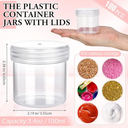 Meanplan 100 Pcs 3.4 oz Clear Plastic Container Jar with Lid Leak Proof - color: Clear, size: 3.4 oz