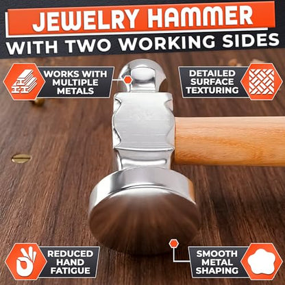 Chasing Hammer for Jewelry Making, Two-Sided, 10 Inch Wooden Handle - color: Beige