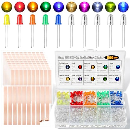 500pcs 10 Colors 5mm LED Light Diode, 100 Pcs Copper Foil Conductive Slice