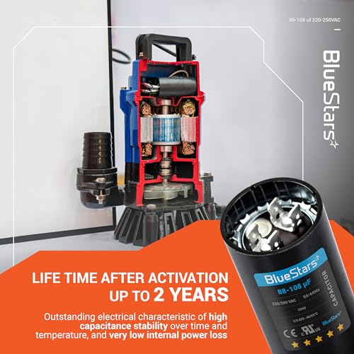 [2025 Upgraded] BlueStars 88-108 uF MFD 220-250VAC Motor Start Capacitor - size: 88-108 MFD 220-250 VAC