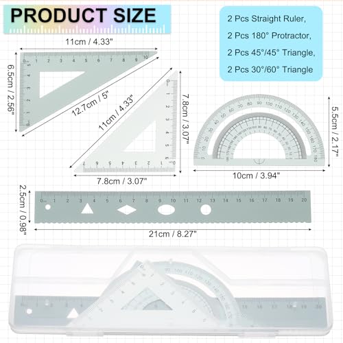 PATIKIL Geometry Set 2Pcs 8" Aluminum Ruler & 4 Triangles, Metal Protractor - color: Gradient Green, size: 8 Inch