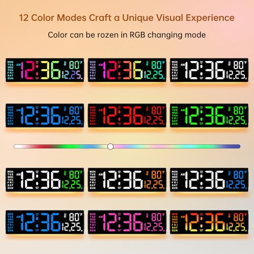 Soobest 14.2 Inch Digital Wall Clock with Bluetooth, LED Large Display - color: 14.2" Multicolor