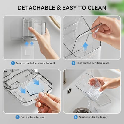 3 Slots Detachable Toothbrush Holders Wall Mounted for Bathrooms - color: Clear