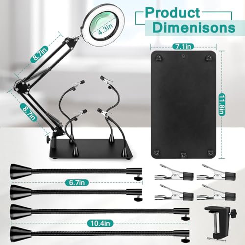 IVMAIE 12X Helping Hands Soldering Station, Magnifying Glass with light, 4 Magnetic PCB Holder Arms, Non-Slip Weighted Base Magnifier, Third Hand Soldering Tool for Soldering Jewelry Hobby Craft
