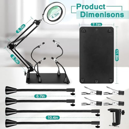 IVMAIE 12X Helping Hands Soldering Station, Magnifying Glass with light, 4 Magnetic PCB Holder Arms, Non-Slip Weighted Base Magnifier, Third Hand Soldering Tool for Soldering Jewelry Hobby Craft