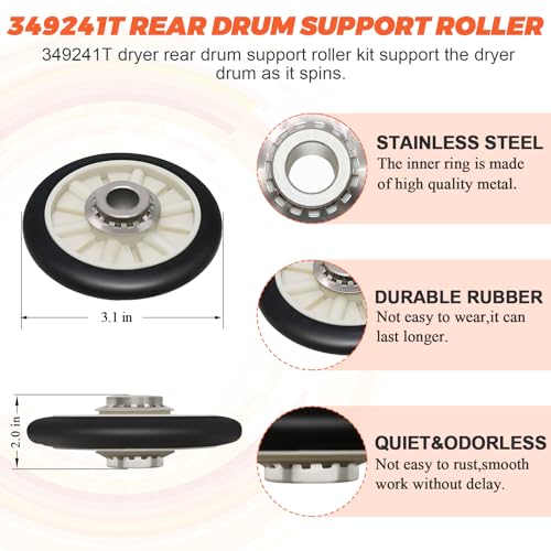 【Newest】 Upgraded 4392065 Dryer Maintenance Repair Kit by Beaquicy - Fit for Whirlpool Ken-More Crosley Admiral Amana Dryer - Package Includes 349241t Drum Roller 341241 Belt and 691366 Idler Pulley