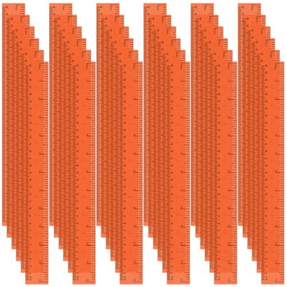 36 Pcs 12" Clear Orange Plastic Rulers, Back to School Measuring Supplies - color: Orange