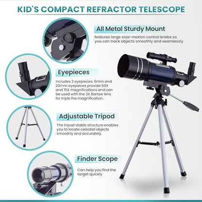 AmScope M30-ABS-KT2-W-TKVB1 1200X White Metal Arm Starter Microscope Kit - style: F) Kit + Telescope