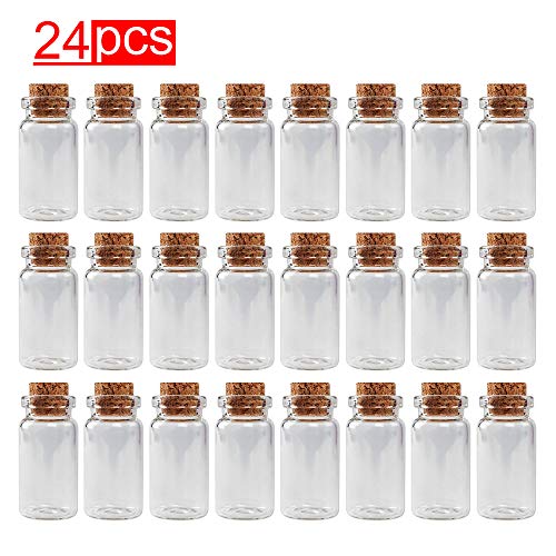 Super Z Outlet Mini Clear Glass Jars Bottles with Cork Stoppers for Arts & Crafts, Projects, Decoration, Party Favors - Size: 1-1/2" Tall X 3/4 Inches Diameter (24 Count) - size: 24 Count