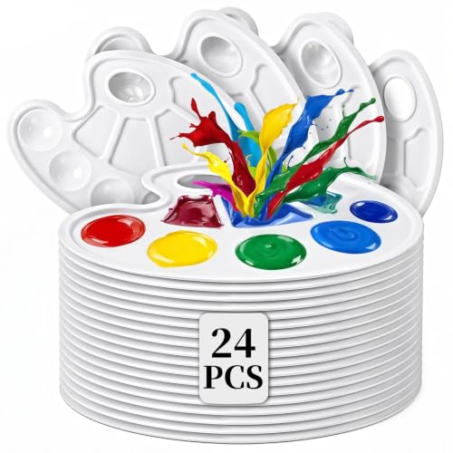 24 Pack Paint Palettes, Oval Plastic Paint Palette Trays with Thumb Hole for Acrylic, Watercolor and Gouache, Reusable Paint Mixing Trays for Kids, Classroom, School and Art Parties - color: Oval 24 Pcs
