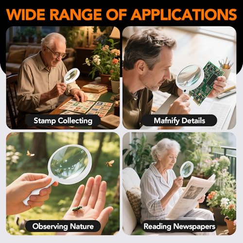 2000mah Rechargeable Handheld Magnifying Glass with 24 LED Lights, 5X 10x Reading Magnifier Large 5 inch Lens, 3 Light Modes for Seniors Reading, Inspection (White) - color: White