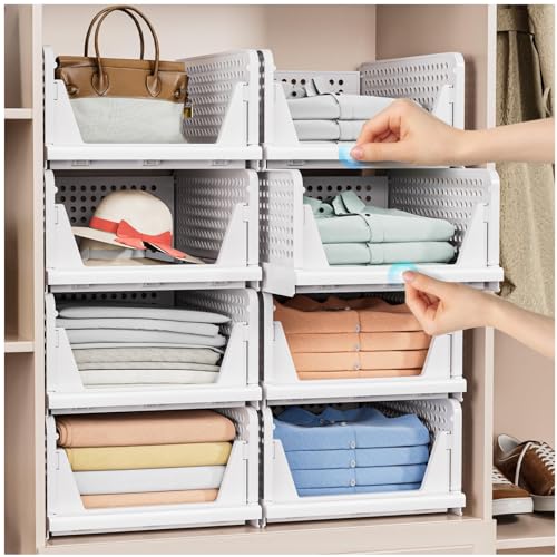 caktraie 5 Pack Stackable Closet Storage Basket - Stackable Storage Bins - size: 5 Pack White