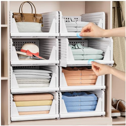 caktraie 5 Pack Stackable Closet Storage Basket - Stackable Storage Bins - size: 5 Pack White