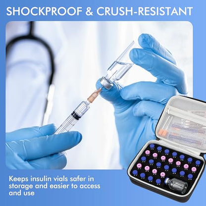 30 Slots Peptide Case for Fridge, Insulin Vial Protector Organizer Bag, Vial Storage Case for 1ml 3ml 5ml 10ml and 30ml Vials, Diabetic Medication Holder for Home and Travel - size: Black-30 Slots
