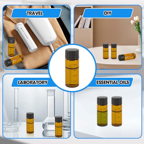 12PCS 4ml Amber Glass Graduated Vials with Screw Caps & Plastic Stoppers - color: AMBER, size: 4ml
