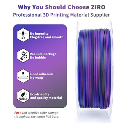 ZIRO Dynamic Color Change PLA, for 3D Printing, 1KG Spool, Indigo Stripes - color: Indigo Stripes (Matte)