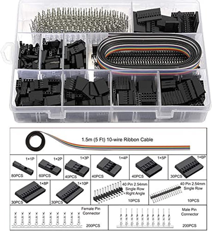 Qibaok Crimping Tool Kit Ratcheting Crimper with 1550PCS 2.54mm Dupont Connectors and 760pcs 2.54mm JST-XH Connectors for AWG 26-20(0.1-0.5mm²)