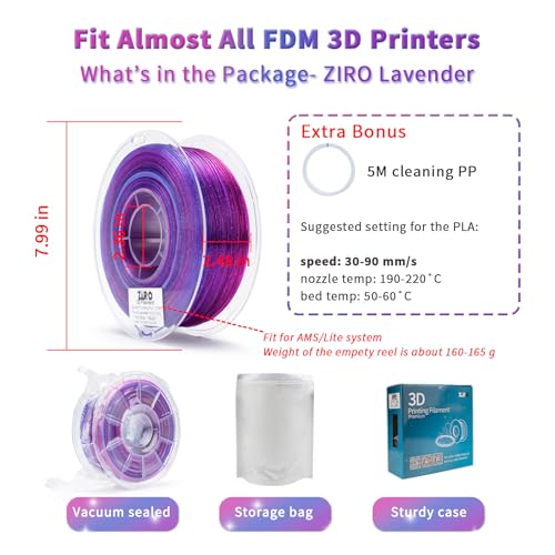 ZIRO Fast Color Change Twinkling PLA, 1.75mm 3D Printing Filament, Lavender - color: Lavender