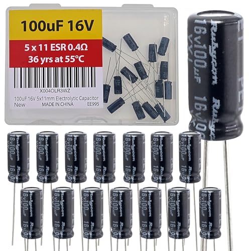 100uF 16V 5x11mm Rubycon Electrolytic Capacitor Low ESR 0.4Ω Long Life 36yrs at 55 Degree C mfd mircofarad Micro Farad Radial Lead Aluminum Capacitors (Pack of 15) - style: 100uF 16V 5x11mm Rubycon