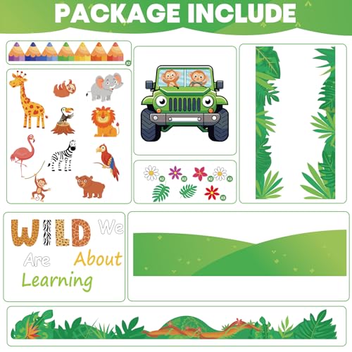 We are Wild About Learning Bulletin Board Set Jungle Animals Truck Classroom Decoration Safari Animal Forest Adventure Paper Cutouts for Teacher Back to School Chalkboard Wall Preschool Supplies - style: Safari Animal
