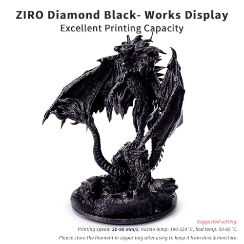 ZIRO Diamond Series Filament, Shiny Sparkle PLA with Glitter, 1KG Black - color: Diamond-black