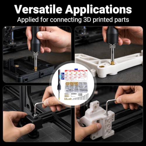Heat-Set Threaded Insert Kit – 286pcs with 60W Digital Soldering Iron, Stand, Tweezers & M4 Nuts, Screws & Caps for Plastic Thread Repair and DIY Projects - size: M4