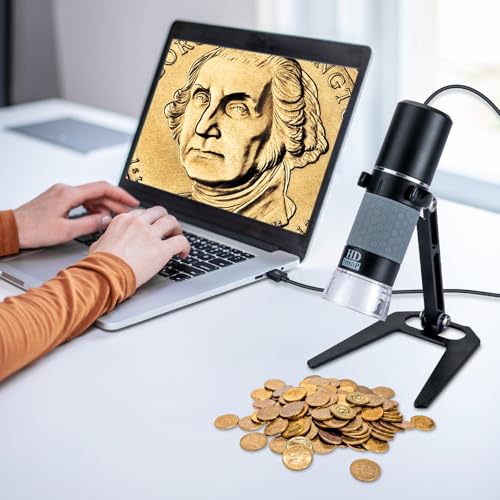 1080P USB Digital Microscope with Metal Stand, 50X-1000X Handheld Microscope Camera with 8 LED Lights Compatible with iPhone/Android/Windows/Mac - color: Black