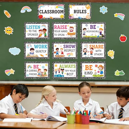 Classroom Rules Posters Back to School Bulletin Board Decor Composition Notebook Classroom Decoration Motivational Educational Good Habits Behavior Chart for Preschool kindergarten Elementary Students