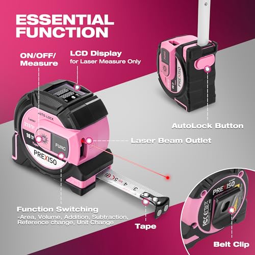 PREXISO 2-in-1 Laser Tape Measure, 215Ft Laser Measure & 16Ft Tape Measure